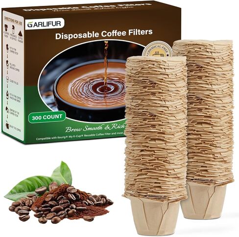 300 Count Disposable K Cup Filters, Coffee Filter Paper for Keurig Brewers Single Serve 1.0 and 2.0, Use with Reusable K Cup Pods (Natural Unbleached) in Saudi Arabia