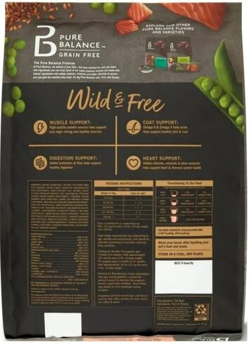 Pure~Balance Wild & Free Salmon & Pea Recipe Dry Dog Food, Grain~Free, Natural Nutrition for All Dog Life Stages, No Fillers or Artificial Preservatives, Supports Healthy Coat & More ~ (11 Lbs). in Saudi Arabia