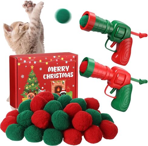 ShinyRelief 102 Pcs Cat Ball Launcher Toy with 100 Plush Cat Balls and 2 Launchers, Christmas Interactive Toy for Bored Indoor Adult Fetch Toys Kitten Toys for Training Playing (5 Colors) in Saudi Arabia