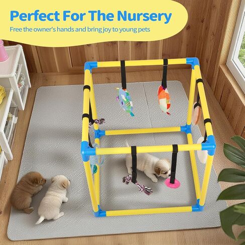 صالة ألعاب Liitrton Puppy Play Gym - صالة ألعاب رياضية للكلاب الصغيرة مع 8 ألعاب معلقة، صالة ألعاب رياضية داخلية للجراء في الغابة مع ألعاب تفاعلية لإثراء الكلاب، إطار PVC مقاس 19.5 بوصة × 19.5 بوصة × 19.5 بوصة in Kuwait