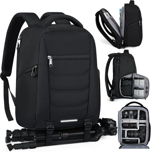 SDYSM Camera Bag Backpack Professional for DSLR SLR Mirrorless Camera Waterproof Laptop Back Pack 14 Inch with Rain Cover Anti Theft Travel Case Large Capacity Photography Backpack Black | 14 Inch Waterproof Camera Laptop Backpack with Rain Cover Anti The in Kuwait