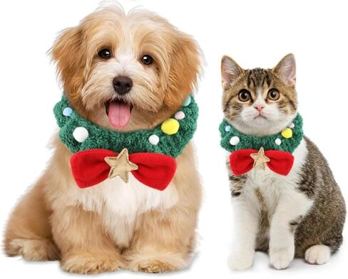 Christmas Scarf for Small Medium Large Dogs & Cats - Green Red Warm Knitted Fall Winter Bandana Holiday Decoration in Saudi Arabia