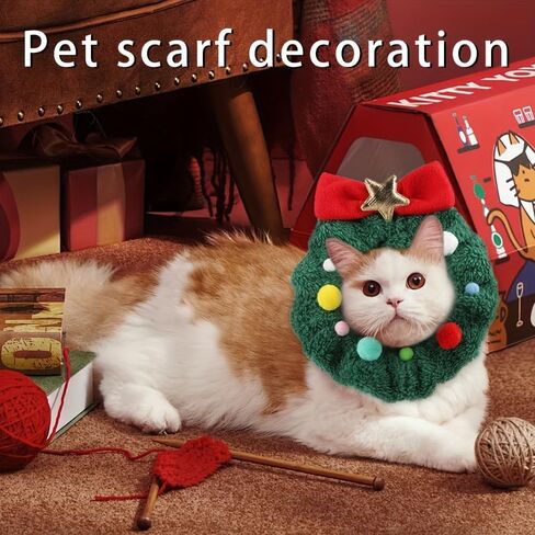 Christmas Scarf for Small Medium Large Dogs & Cats - Green Red Warm Knitted Fall Winter Bandana Holiday Decoration in Saudi Arabia