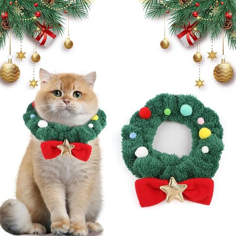 Christmas Scarf for Small Medium Large Dogs & Cats - Green Red Warm Knitted Fall Winter Bandana Holiday Decoration in Saudi Arabia