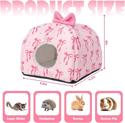 Washable Guinea Pig House Bed Pink Bow Bunny Hideout Cage Accessories Reusable Hideaway for Ferret Hedgehog Small Animal, 9.5 x 9.5 x 8 Inch in Kuwait