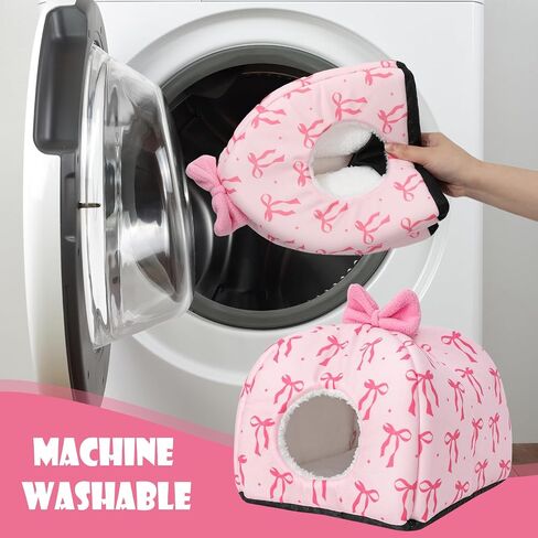 Washable Guinea Pig House Bed Pink Bow Bunny Hideout Cage Accessories Reusable Hideaway for Ferret Hedgehog Small Animal, 9.5 x 9.5 x 8 Inch in Kuwait