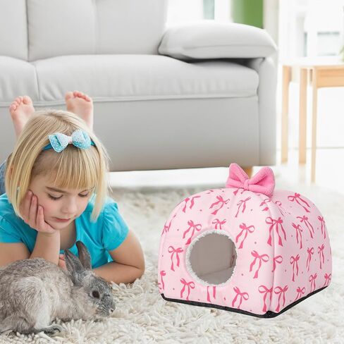 Washable Guinea Pig House Bed Pink Bow Bunny Hideout Cage Accessories Reusable Hideaway for Ferret Hedgehog Small Animal, 9.5 x 9.5 x 8 Inch in Kuwait