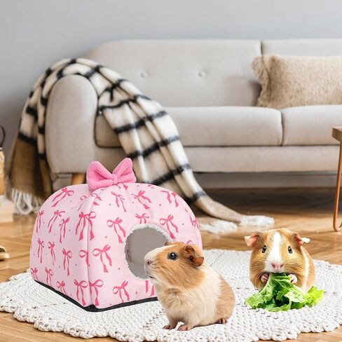 Washable Guinea Pig House Bed Pink Bow Bunny Hideout Cage Accessories Reusable Hideaway for Ferret Hedgehog Small Animal, 9.5 x 9.5 x 8 Inch in Kuwait