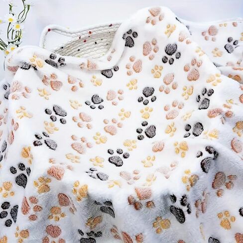 Pet Blanket 3 Pack Super Soft Fluffy Fleece, 23x16 Inch Plush Throw for Dogs & Cats, Warm Cozy Paw Print Design for Crate Bed & Sofa (White, Coffee, Pink) in Saudi Arabia