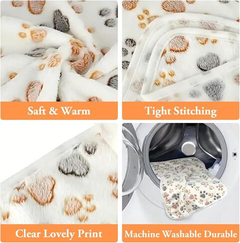 Pet Blanket 3 Pack Super Soft Fluffy Fleece, 23x16 Inch Plush Throw for Dogs & Cats, Warm Cozy Paw Print Design for Crate Bed & Sofa (White, Coffee, Pink) in Saudi Arabia