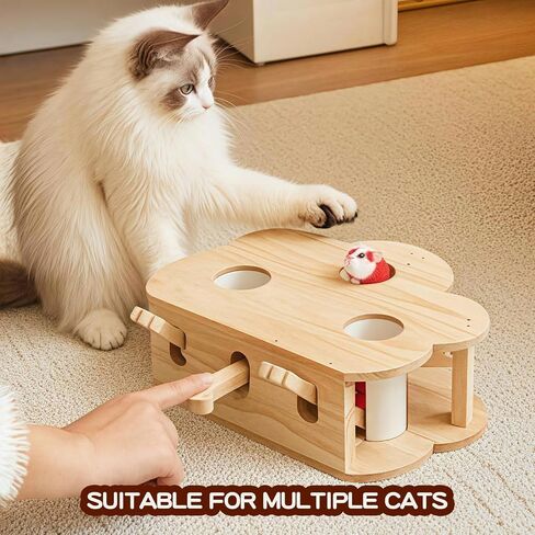 لعبة القط التفاعلية الخشبية Whack-a-mole للقطط الداخلية، صندوق ألعاب تفاعلي للحيوانات الأليفة، لعبة ألغاز القطط لجميع الأعمار، القطط لممارسة اللعب في الأماكن المغلقة (3 فتحات) in Saudi Arabia