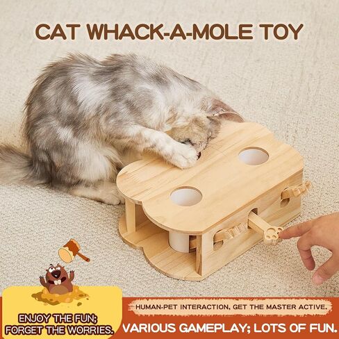 لعبة القط التفاعلية الخشبية Whack-a-mole للقطط الداخلية، صندوق ألعاب تفاعلي للحيوانات الأليفة، لعبة ألغاز القطط لجميع الأعمار، القطط لممارسة اللعب في الأماكن المغلقة (3 فتحات) in Saudi Arabia