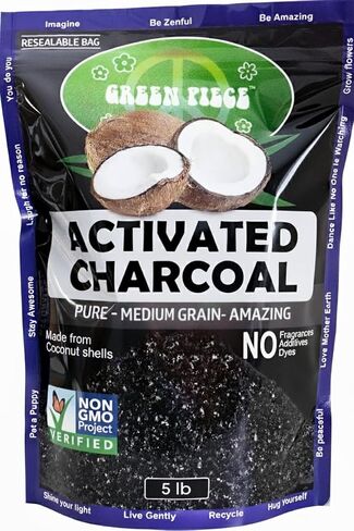 حبوب الفحم الخشنة النشطة من Green Piece - حقيبة قابلة للإغلاق بوزن 5 رطل لتنقية الهواء وامتصاص الروائح والانتعاش - مصنوعة من قشرة جوز الهند - صديقة للأطفال/الحيوانات الأليفة، رائعة لحوض السمك، وفلتر المياه، والمزيد in Kuwait