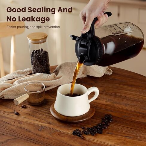 Cold Brew Coffee Maker, 64 oz Glass Pitcher with Mesh Filter, 2 Quart Mason Jar with Lid in Kuwait