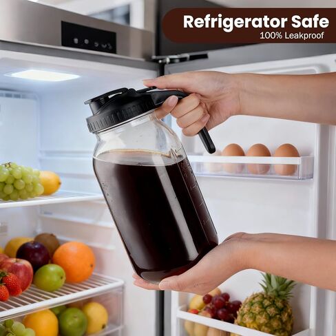 Cold Brew Coffee Maker, 64 oz Glass Pitcher with Mesh Filter, 2 Quart Mason Jar with Lid in Kuwait