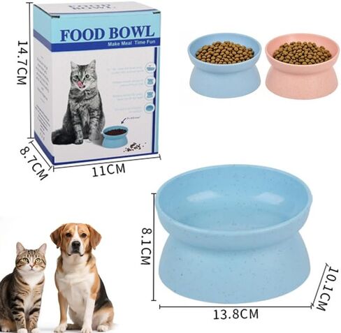 Cat Bowl, Oval Flat-Rimmed Cat Food Bowl, Whisker-Friendly Design, Anti-Vomiting, Ergonomic Elevated Pet Dish, Easy to Clean, Blue in Saudi Arabia