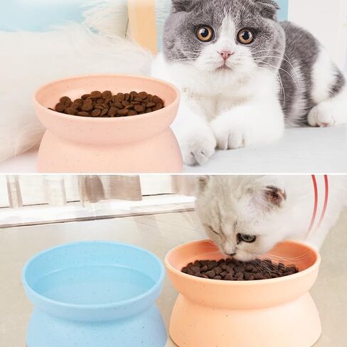 Cat Bowl, Oval Flat-Rimmed Cat Food Bowl, Whisker-Friendly Design, Anti-Vomiting, Ergonomic Elevated Pet Dish, Easy to Clean, Blue in Saudi Arabia