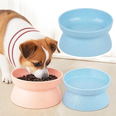 Cat Bowl, Oval Flat-Rimmed Cat Food Bowl, Whisker-Friendly Design, Anti-Vomiting, Ergonomic Elevated Pet Dish, Easy to Clean, Blue in Saudi Arabia
