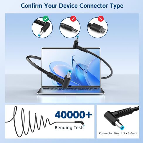 HP 65W AC محول شاحن الكمبيوتر المحمول لـ HP EliteBook 840 830 850 820 745 G3 G4 G5 G6، HP Pavilion x360 15 13، HP Notebook 14 15، HP Envy X360 15 17 13 15-w117cl 17m-bw0013dx سلك إمداد الطاقة in Kuwait