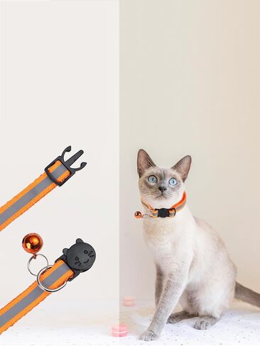 6 Pack Breakaway Cat Collar with Bells, Safe & Reflective, Sturdy Removable Safety Buckle, Cute Cat Design, Adjustable Pet Collar for Cats in Saudi Arabia