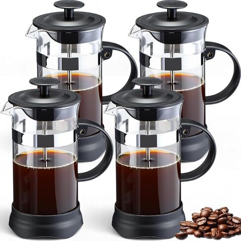 LemonRoad 4 Pack French Press Coffee Maker Borosilicate Glass Coffee Press Heat Resistant Stainless Steel Tea Maker for Travel Camping Kitchen Gifts Includes Pot Filters(12oz) in Saudi Arabia
