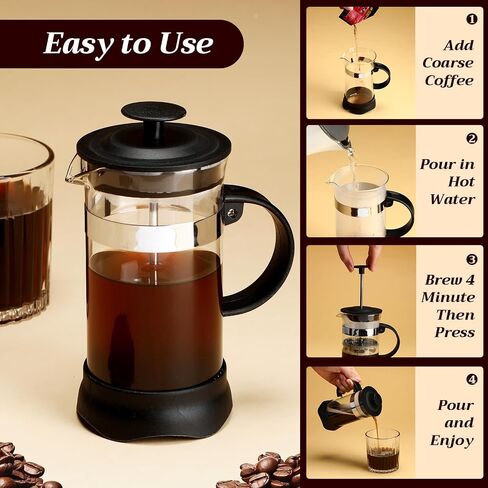 LemonRoad 4 Pack French Press Coffee Maker Borosilicate Glass Coffee Press Heat Resistant Stainless Steel Tea Maker for Travel Camping Kitchen Gifts Includes Pot Filters(12oz) in Saudi Arabia