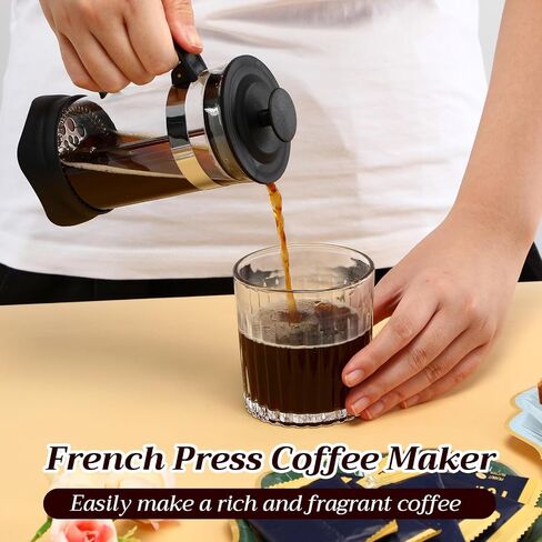 LemonRoad 4 Pack French Press Coffee Maker Borosilicate Glass Coffee Press Heat Resistant Stainless Steel Tea Maker for Travel Camping Kitchen Gifts Includes Pot Filters(12oz) in Saudi Arabia