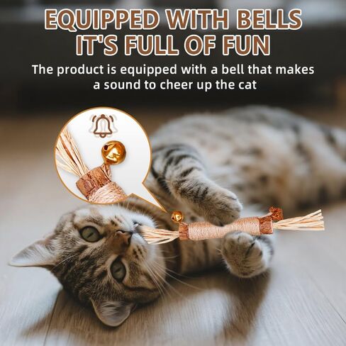 Natural Dried Matatabi Cat Chew Stick with Gall Fruit, Raffia Grass & Bell Cat Ball Toys, Handmade Silvervine Sticks Interactive Catnip Toy for Teething & Entertainment (Size M Color A) in Saudi Arabia
