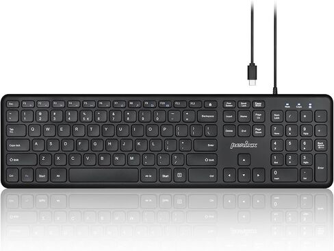 Perixx PERIBOARD-210C Wired Full-Size USB C Keyboard with Quiet Scissor Keys - Compatible with Windows, macOS, and Android Tablet and Laptops - Black - US English in Saudi Arabia