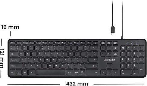 Perixx PERIBOARD-210C Wired Full-Size USB C Keyboard with Quiet Scissor Keys - Compatible with Windows, macOS, and Android Tablet and Laptops - Black - US English in Saudi Arabia