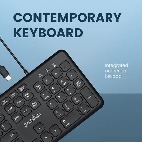 Perixx PERIBOARD-210C Wired Full-Size USB C Keyboard with Quiet Scissor Keys - Compatible with Windows, macOS, and Android Tablet and Laptops - Black - US English in Saudi Arabia