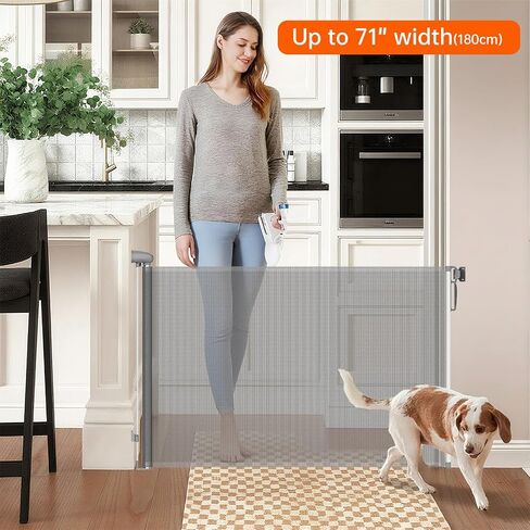 Retractable Safety gate, pet/Dog/cat Temporary Door, Baby Safety Temporary Door, mesh Soft Material, Expands to 55.1" Wide, Suitable for Stairs/corridors/Indoor/Outdoor(Grey,33.5"x55.1") in Saudi Arabia