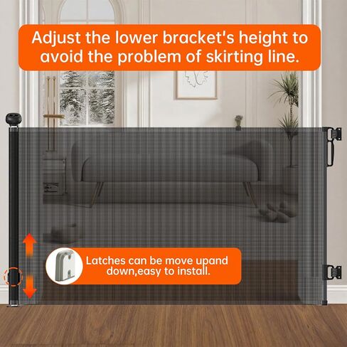 بوابة أمان قابلة للسحب، باب مؤقت للحيوانات الأليفة/الكلاب/القطط، باب مؤقت لسلامة الأطفال، مادة شبكية ناعمة، يمتد حتى عرض 55.1 بوصة، مناسب للسلالم/الممرات/داخل المنزل/خارجه (رمادي، 33.5 بوصة × 55.1 بوصة) in Kuwait