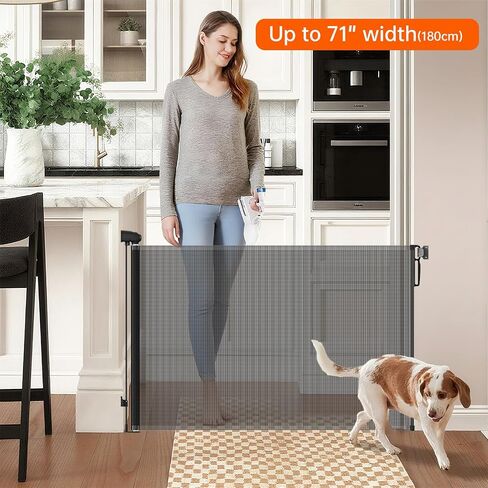 Retractable Safety gate, pet/Dog/cat Temporary Door, Baby Safety Temporary Door, mesh Soft Material, Expands to 55.1" Wide, Suitable for Stairs/corridors/Indoor/Outdoor(Grey,33.5"x55.1") in Saudi Arabia