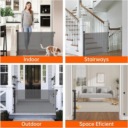 بوابة أمان قابلة للسحب، باب مؤقت للحيوانات الأليفة/الكلاب/القطط، باب مؤقت لسلامة الأطفال، مادة شبكية ناعمة، يمتد حتى عرض 55.1 بوصة، مناسب للسلالم/الممرات/داخل المنزل/خارجه (رمادي، 33.5 بوصة × 55.1 بوصة) in Kuwait