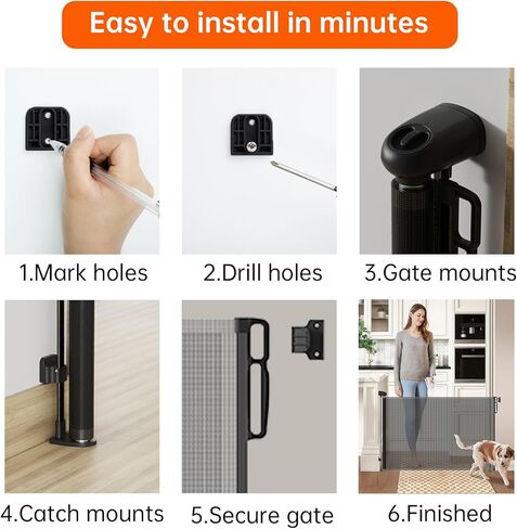 بوابة أمان قابلة للسحب، باب مؤقت للحيوانات الأليفة/الكلاب/القطط، باب مؤقت لسلامة الأطفال، مادة شبكية ناعمة، يمتد حتى عرض 55.1 بوصة، مناسب للسلالم/الممرات/داخل المنزل/خارجه (رمادي، 33.5 بوصة × 55.1 بوصة) in Kuwait