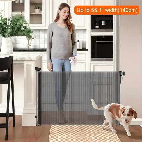بوابة أمان قابلة للسحب، باب مؤقت للحيوانات الأليفة/الكلاب/القطط، باب مؤقت لسلامة الأطفال، مادة شبكية ناعمة، يمتد حتى عرض 55.1 بوصة، مناسب للسلالم/الممرات/داخل المنزل/خارجه (رمادي، 33.5 بوصة × 55.1 بوصة) in Kuwait