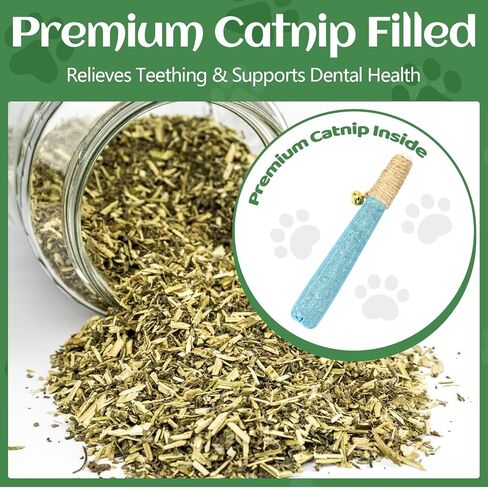 4 Pack Hand-Rolled Catnip Sticks with Chew Rope & Bell -Shaped Cat Toys for Indoor Cats and Kicker Toys, Teething Chew and Play Fun (Pink) in Saudi Arabia