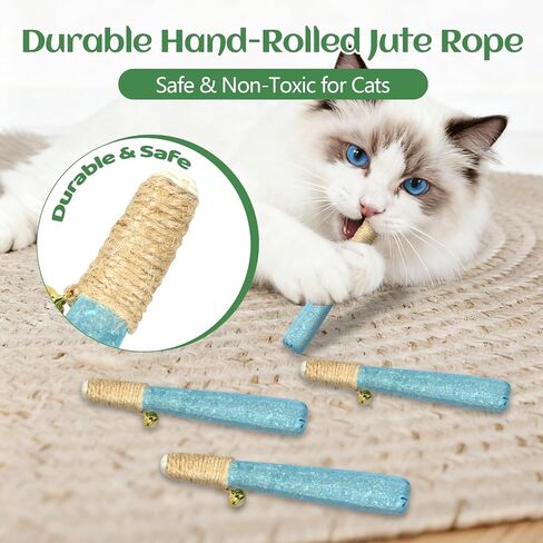 4 Pack Hand-Rolled Catnip Sticks with Chew Rope & Bell -Shaped Cat Toys for Indoor Cats and Kicker Toys, Teething Chew and Play Fun (Pink) in Saudi Arabia