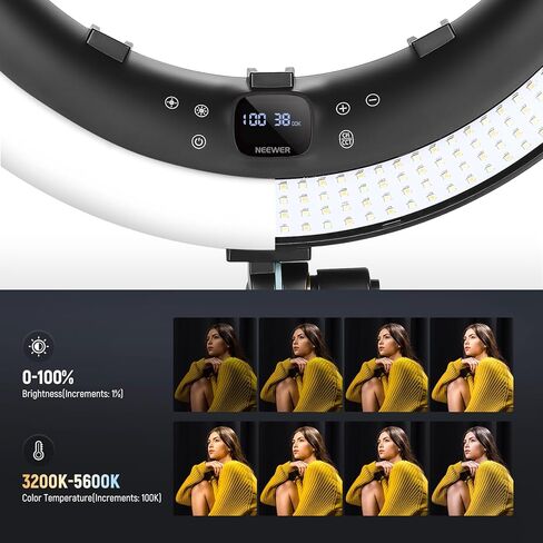 NEEWER 19 inch Ring Light with Stand and 3 Phone Holders, Upgraded 2.4G Control Smooth Dimming at 1%, LCD and Touch Control, CRI 97+ 2540lux, for Streaming Home Office Zoom Call Lighting - RP18H in Kuwait