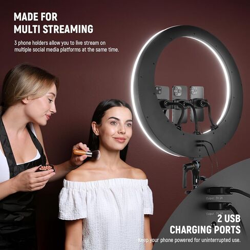 NEEWER 19 inch Ring Light with Stand and 3 Phone Holders, Upgraded 2.4G Control Smooth Dimming at 1%, LCD and Touch Control, CRI 97+ 2540lux, for Streaming Home Office Zoom Call Lighting - RP18H in Kuwait