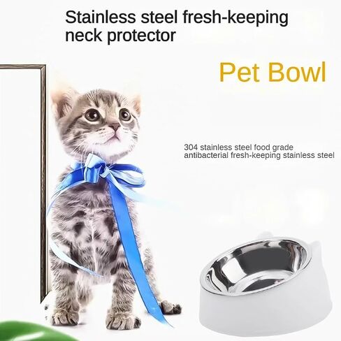 Raised Cat Bowls, Stainless Steel Tilted 15° Slanted Elevated Feeding, Anti-Slip Detachable Pet Bowls (White, 200ML) in Saudi Arabia