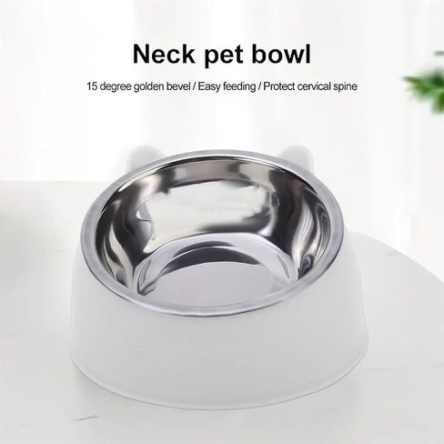 Raised Cat Bowls, Stainless Steel Tilted 15° Slanted Elevated Feeding, Anti-Slip Detachable Pet Bowls (White, 200ML) in Saudi Arabia