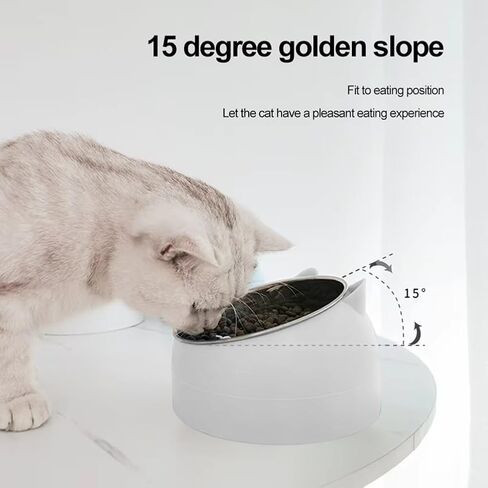 Raised Cat Bowls, Stainless Steel Tilted 15° Slanted Elevated Feeding, Anti-Slip Detachable Pet Bowls (White, 200ML) in Saudi Arabia