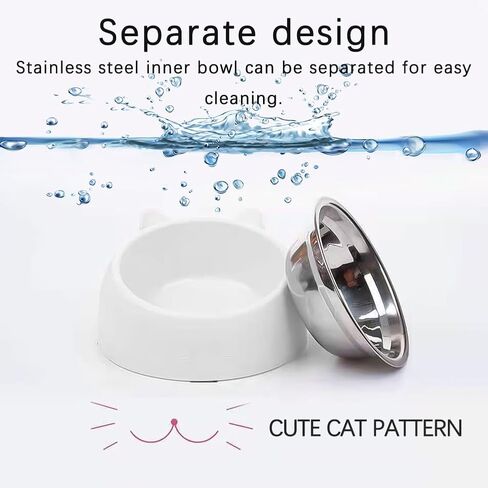 Raised Cat Bowls, Stainless Steel Tilted 15° Slanted Elevated Feeding, Anti-Slip Detachable Pet Bowls (White, 200ML) in Saudi Arabia