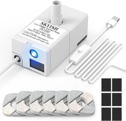 مضخة نافورة مياه للقطط لفيكن 50 أونصة، نافورة 95 أونصة، مضخة فائقة الهدوء مع كابل USB، ضوء LED و6 عبوات من مرشحات نافورة الحيوانات الأليفة in Kuwait