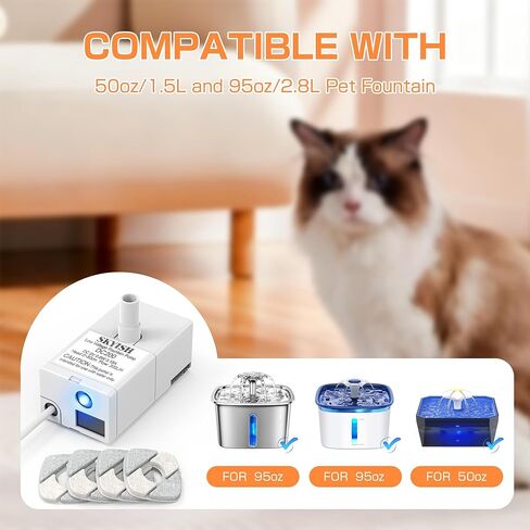 مضخة نافورة مياه للقطط لفيكن 50 أونصة، نافورة 95 أونصة، مضخة فائقة الهدوء مع كابل USB، ضوء LED و6 عبوات من مرشحات نافورة الحيوانات الأليفة in Kuwait