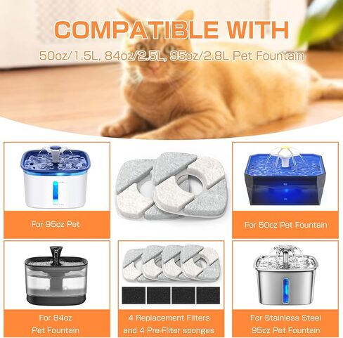 مضخة نافورة مياه للقطط لفيكن 50 أونصة، نافورة 95 أونصة، مضخة فائقة الهدوء مع كابل USB، ضوء LED و6 عبوات من مرشحات نافورة الحيوانات الأليفة in Kuwait