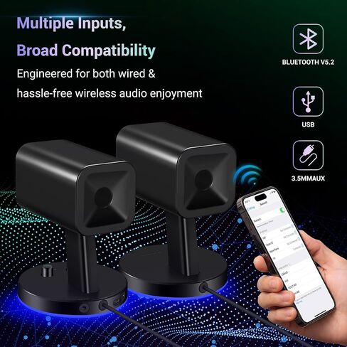 SW010 Computer Speakers, Wired USB Powered Mini Sound Bar, Bluetooth 5.0, USB-A Connection with Built-in 16-bit DAC for Power and Audio, 8W Stereo Sound for PC Desktop Laptop, Black in Saudi Arabia