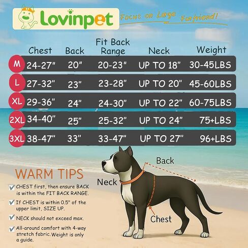 LovinPet Big Dog Onesie - بدلة قطنية للكلاب ذات ياقة عالية، طباعة ساحلية لجداول الصحراء، بيجامة كبيرة للكلاب، قميص داخلي لفساتين الكلاب، مقاس 3XL in Kuwait